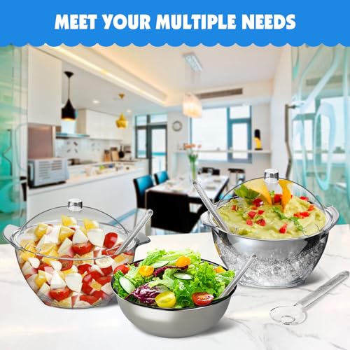 MHEOMTME MEHOEIME Large Ice Chill Salad Bowl with Lid, Iced Serving Bowl with Ice Chiller Base For Parties, Keep Food Cold...
