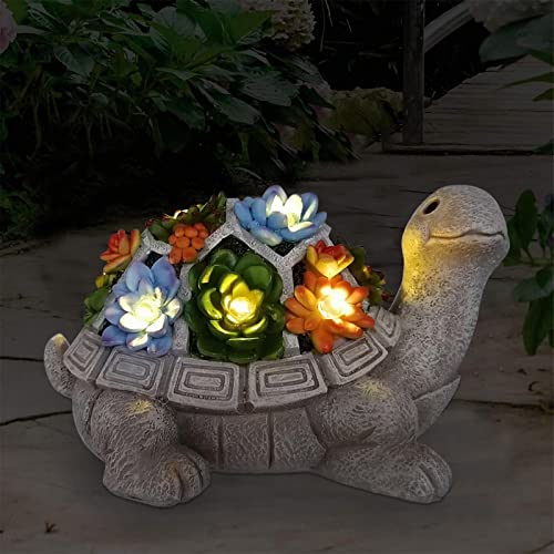 Nacome Solar Garden Outdoor Statues Turtle with Succulent and 7 LED Lights - Lawn Decor Tortoise Statue for Patio, Balcon...