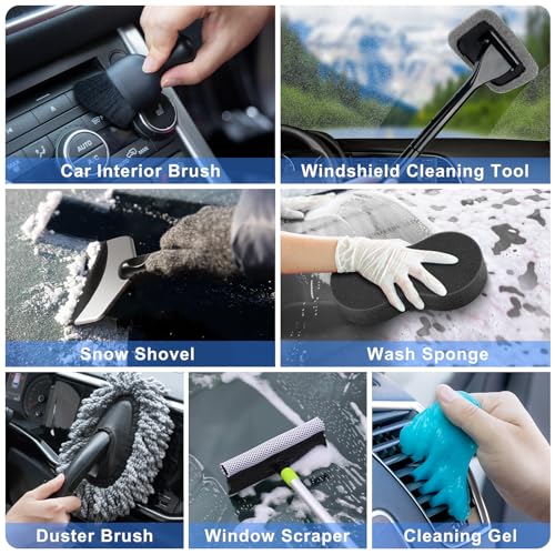 AUTODECO 42Pcs Car Wash Detailing Kit Cleaning Set with Foam Gun Sprayer, Long-Handle Brush, Collapsible Bucket, Large Was...
