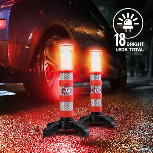 XTREME STP Emergency LED Road Flares, 3 Separate Lighting Modes: Flashing Red, Solid Red and White Flashlight, Visible Fro...