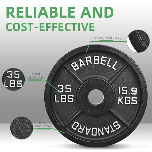 Fitvids 2-Inch Olympic Cast Iron Weight Plate for Strength Training & Weightlifting, Multiple Sizes