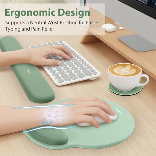 Sushret Mouse Pad and Keyboard Wrist Rest, 3-in-1 Gel Memory Foam Ergonomic Mouse Pad with Wrist Rest Set,Gaming Mousepad ...