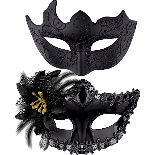 SIQUK Couple Masquerade Masks Set Venetian Party Mask Plastic Halloween Costume Mask Mardi Gras Mask for Women and Men