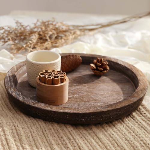 Hanobe Candle Plate Holder Tray: Round Wood Decorative Candle Plate Decor Farmhouse Table Centerpiece Rustic Wood Tealight...