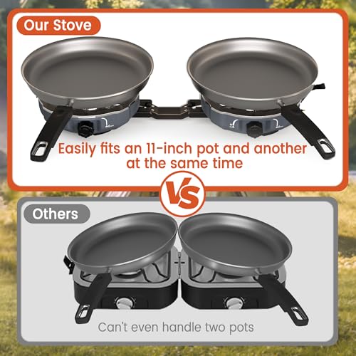 Cofiyard 20,000 BTUs 2 Burner Propane Camping Stove, Portable Folding Camp Stove with Adjustable Burners, Built-in Ignitio...