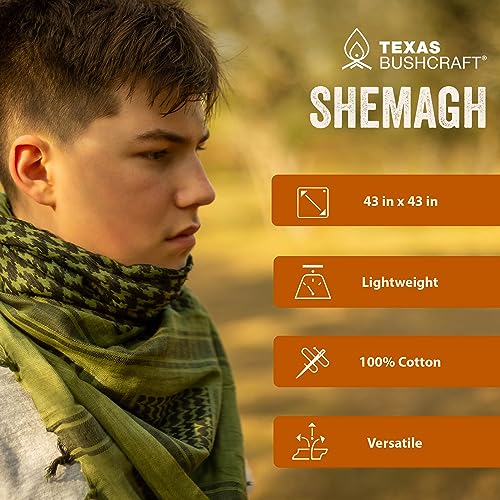 Texas Bushcraft Tactical Shemagh - Authentic Keffiyeh 100% Cotton for your Camping, Hiking and Backpacking Gear
