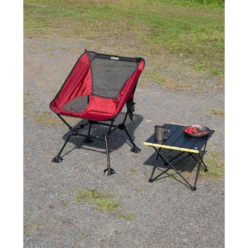 iClimb Ultralight Compact Camping Folding Beach Chair with Anti-Sinking Large Feet and Back Support Webbing (Red - Square Frame - 2PC)