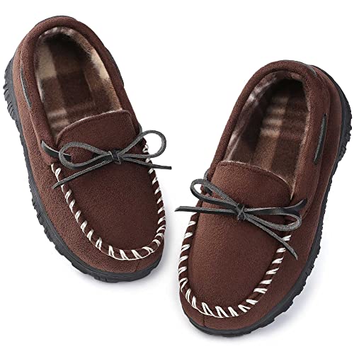 NCCB Boys House Slippers Memory Foam Moccasin Shoes Furry Plush Lining Non Slip Indoor Outdoor Boys Slippers for Big Kids ...