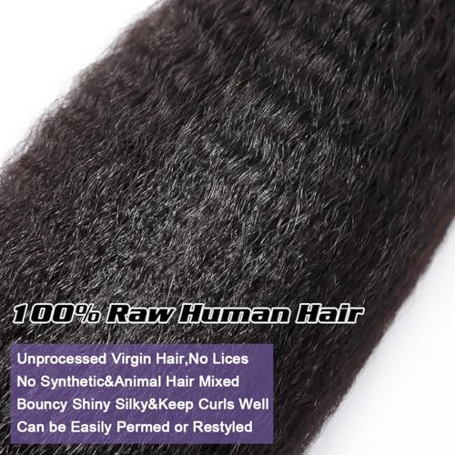 Kinky Straight Bundles Human Hair(16 18 20 Inch) Salon Quality 12A 100% Unprocessed Brazilian Virgin Silky Yaki Straight Human Hair Bundles Hair Weft for Black Women Natural Color