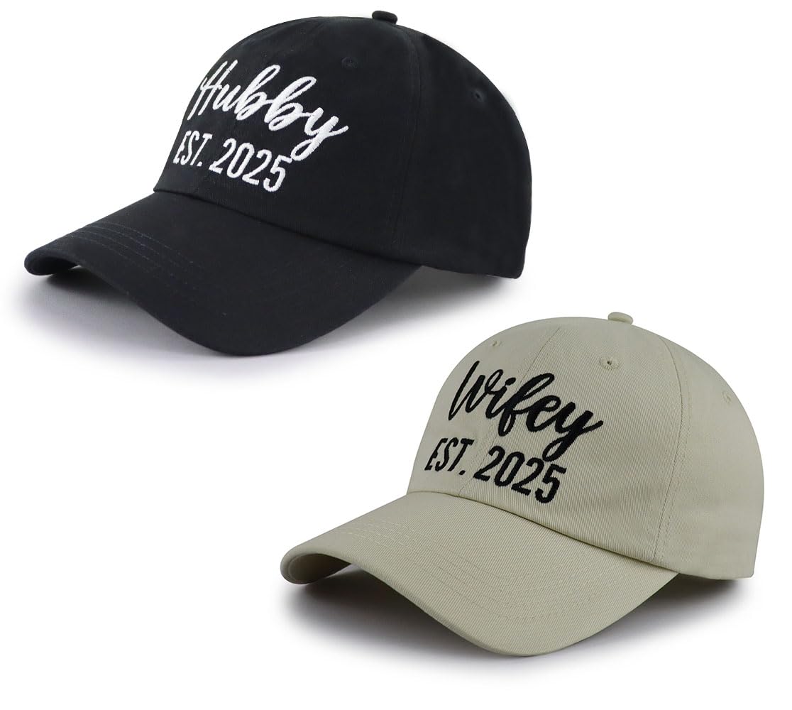 Wedding Gifts for Couples 2025, Hubby Wifey Honeymoon Essentials Hat, Mr Mrs Engagement Baseball Cap, Wedding Shower Gifts for Newlyweds Bride Groom Black Off-White