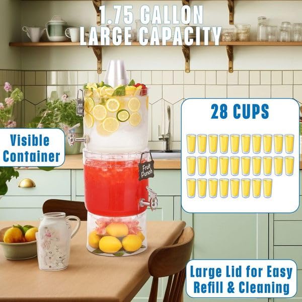 Buddeez Beverage Dispenser With Stand 2 Gallon Tritan Clear Large Plastic Drink Dispensers for Parties Top Lid For Cups & ...