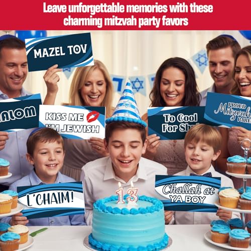 Ctosree 12 Pcs Bar Mitzvah Party Bundle Blue Photo Booth Props Jewish Centerpiece Party Decoration Birthday Celebration Wa...