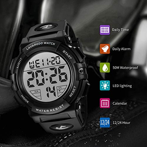 Mens Digital Watch Sports Military Watches Waterproof Outdoor Chronograph Wrist Watches for Men with LED Back Ligh/Alarm/Date