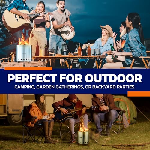 CAMPIOR Wood Burning Fire Pit Stove with Black Exterior - Smokeless Outdoor Stove for Efficient Wood Fires, Camping, and G...