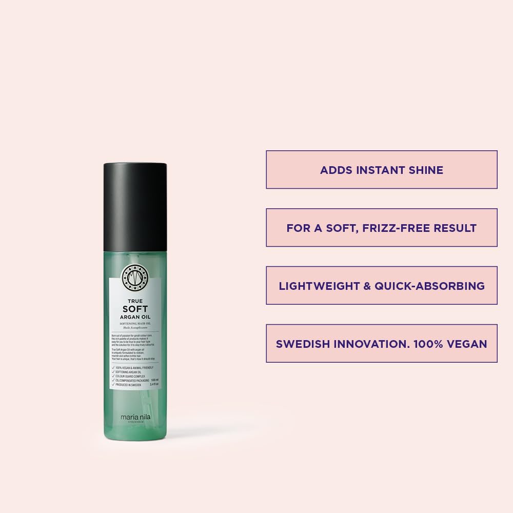 Maria Nila True Soft, Argan Oil 3.4 Fl Oz, For Dry Hair, Easily absorbed, Remoisturises & Reduces Frizz, 100% Vegan & Sulfate/Pa