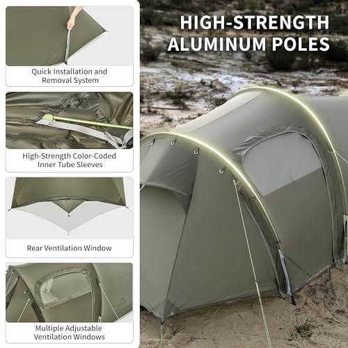 Naturehike Opalus UL 4 Season Tents for Camping, Windproof 2-3 Person Winter Camping Tent, Double Layer Cold Weather Tunne...