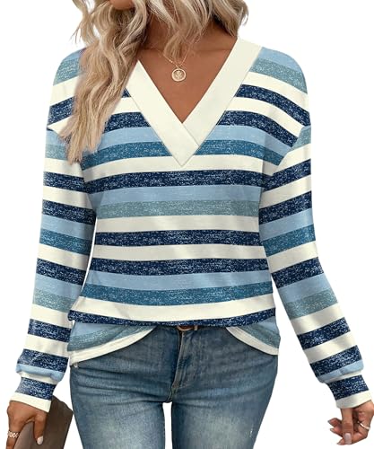WIHOLL Long Sleeve Shirts for Women V Neck Tops Tunic Fall Winter Sweatshirts 2025 Clothes
