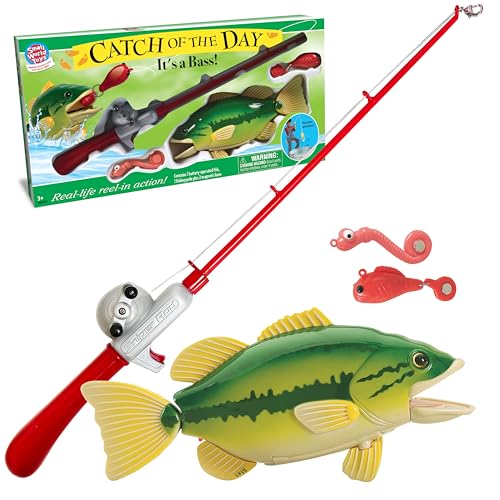Small World Toys Kids Fishing Game, Catch of The Day Bass Magnetic Fishing Toy for Kids Ages 3+, Includes Toddler Fishing ...
