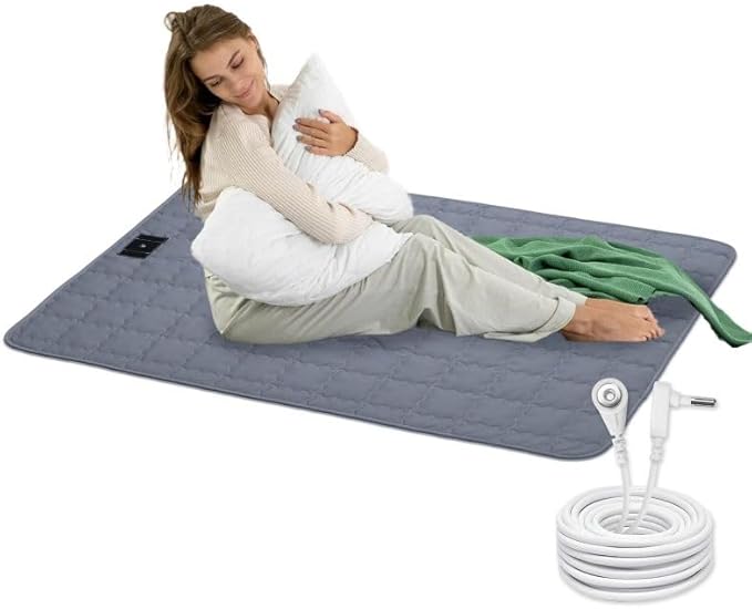 Grounding Mat, 24x35 Inch, Cotton Grounding Pad with Silver Fiber, Grounding Mat for Feet, Improves Sleep Wellness, Gray