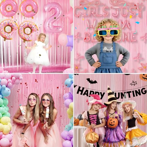Pastel Pink Birthday Party Backdrop Decorations Foil Fringe Curtain 3.3x8.2ft 2 Pack, Pink Streamers Background Party Deco...
