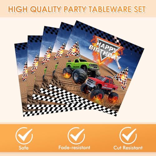 40PCS Monster Truck Party Supplies Decorations Birthday Paper Plates and Napkins Car Themed Party Decorations Disposable D...