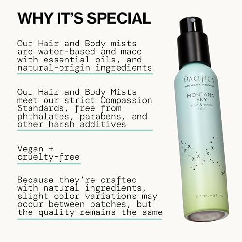 Pacifica Hair Mist Perfume & Full Body Spray for Women - Montana Sky Body Mist Fragrance w/Cedarwood, Elderflower, Black Pepper, Sage & Sandalwood Clean Beauty Alcohol-Free, Vegan & Cruelty-Free 5 oz