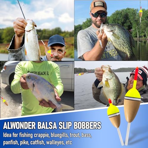 Alwonder 4-Pack Bobbers for Fishing, Buoyant Balsa Wood Body Slip Bobbers Floats, Oval High Sensitive Slip Bobber for Fish...