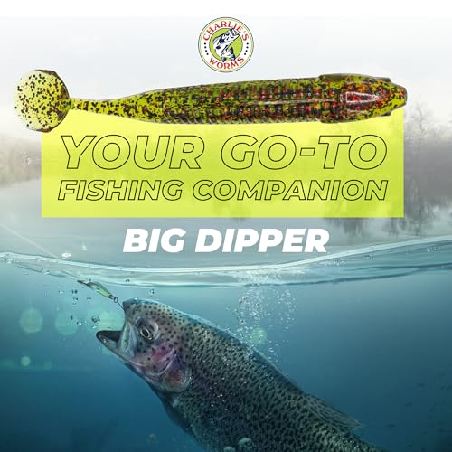 Charlie's Worms Big Dipper Scented Soft Bait for Freshwater & Saltwater Fishing, Paddle Tail Swimbait Lures, Plastic Minno...