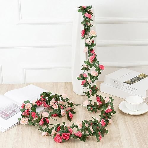 BLEUM CADE 5Pcs 41Ft Flower Garland Artificial Rose Vines with 32.8Ft String Lights, Cute Fake Hanging Flower Vines Floral...