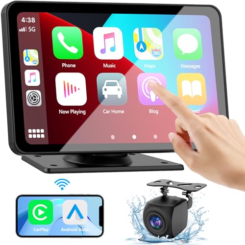 Carplay Screen for Car, 7" HD Wireless Portable Car Play Touchscreen Stereo with Android Auto Mirror Link/Backup Camera/GP...