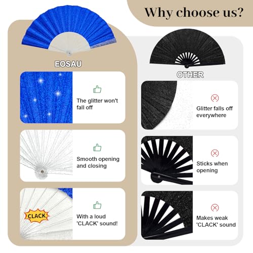 EOSAU Glitter Folding Hand Fans for Women Foldable Handheld Clack Fans for line Dancing, Wedding, Church, Festival, EDM, P...