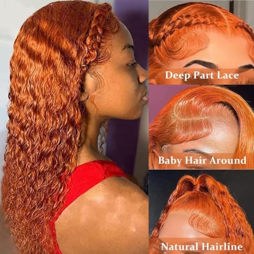Ginger Wig Human Hair 13x6 Ginger Orange Deep Curly Lace Wig Human hair Ginger Lace Front Wigs Human Hair 200% Density ginger Deep Wave Frontal Wigs For Black Women Pre Plucked With Baby Hair 22 Inch