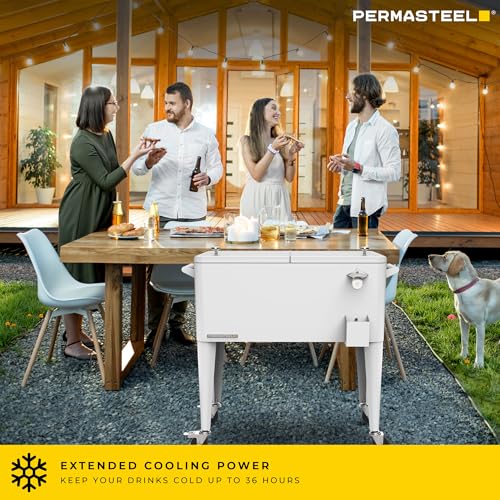 Permasteel 80 Quart Party Cooler, Rolling Ice Chest with Wheels and Handles for Indoor Outdoor Patio