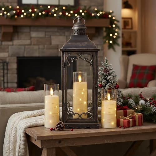 Raycare Flameless Candle with Remote Timer, 3 Flickering Acrylic Battery Operated LED Pillar Candles with Embedded Star St...