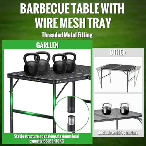 GARLLEN Folding Grill Table, 2-Height Adjustable Folding Camping Table with Heat-Resistant Wider Tabletop, Portable Alumin...