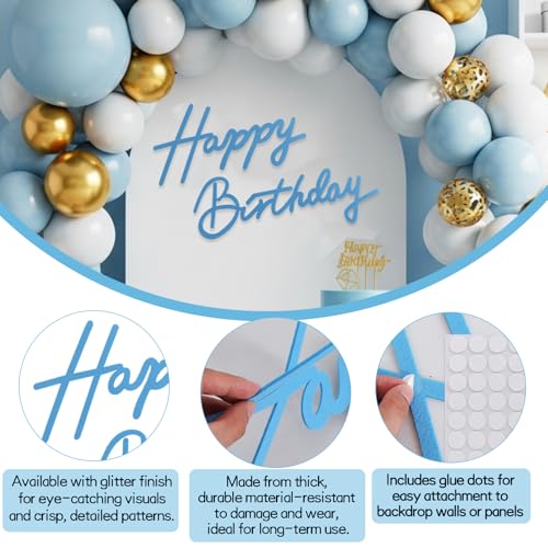 TONIFUL Happy Birthday Sign for Backdrop - Light Blue Felt Banner - Includes Dot Glue - Perfect for Birthday Party Backdro...