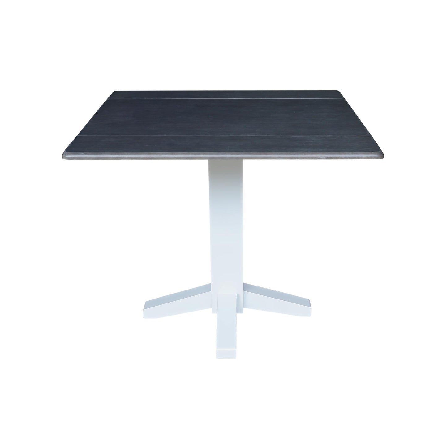 Solid Wood 36" Square Dual Drop Leaf Dining Table, White/Heather Gray