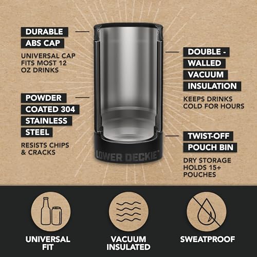 DUALIE Lower Deckie - Insulated 12 oz Can Cooler with Pouch Container - Universal Drink Holder with Built-in Pouch Bin - C...