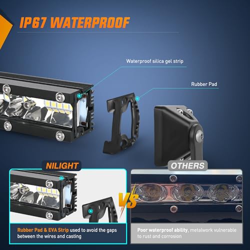 Nilight Slim LED Light Bar 2Pcs 7 Inch 16LED Single Row Spot Flood Combo Fog Driving Work Lighting Roof Bumper Lamp Offroa...