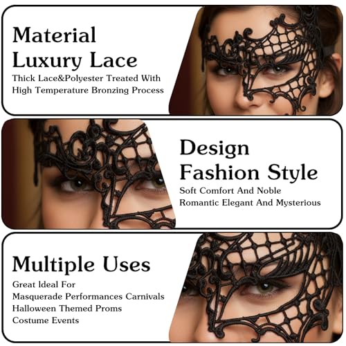 Quilax Masquerade Mask for Women, Lace Half Face Mask Masquerade Dress Accessories, Black Eye Masks Costume Carnival Mardi...