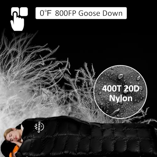 OMVMO -10°F 0°F 10°F 15°F Down Sleeping Bag for Adults,800/650 Fill Power,Ultralight Wearable 4 Season Cold Weather Rectan...