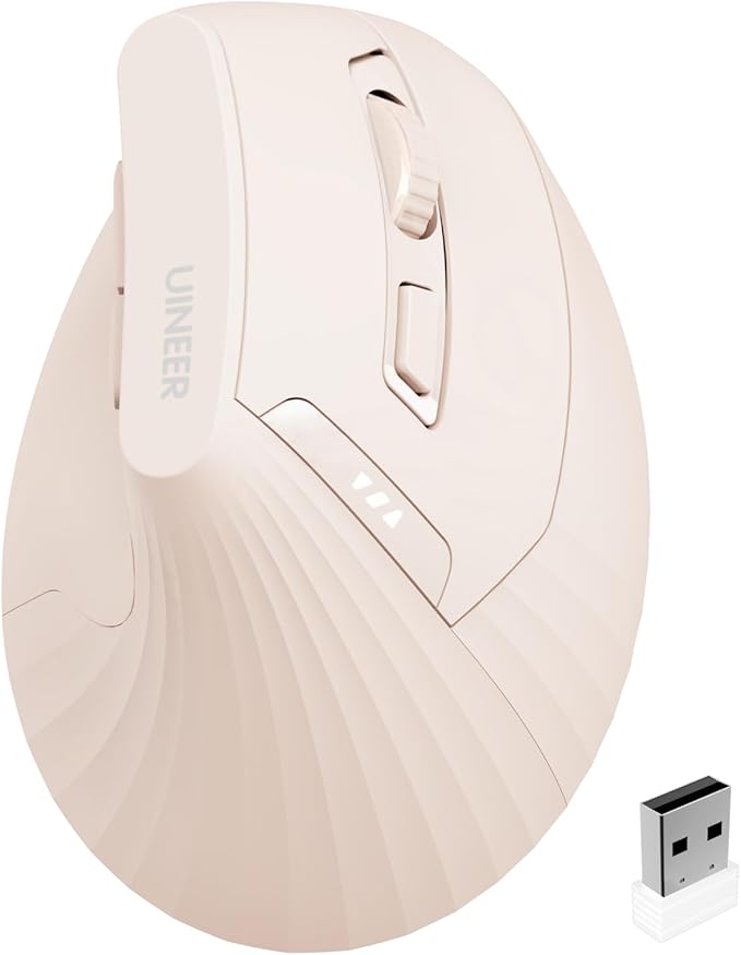 Uineer Vertical Mouse Wireless, 2.4G Rechargeable Mouse with Battery Indicator,4 Level DPI,Ergonomic Design for Comfort an...