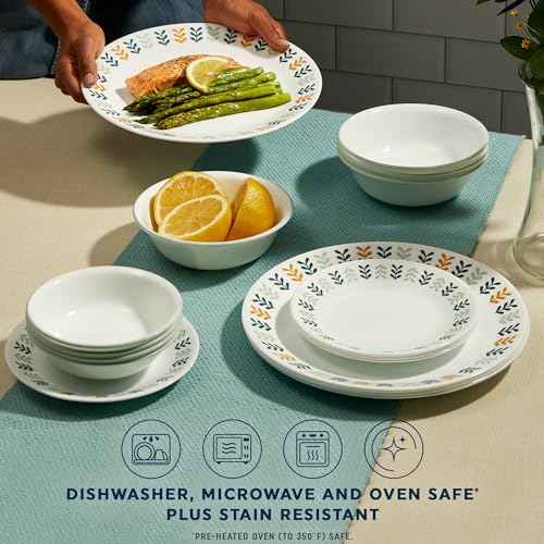 Corelle Vitrelle 18 Piece Glass Dinnerware Sets Service for 6, Triple Layer Chip & Crack Resistant Glass Plate and Bowl Sets, Anders