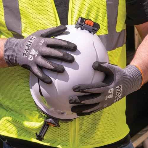 Klein Tools 60589 Work Gloves, Knit Dipped Cut Resistant ANSI A4 Nitrile Coated Gloves, HPPE Fabric, Touchscreen Capable Fingertips, Large, 2-Pair