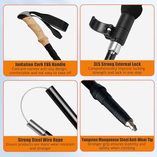 2Pcs Aluminum Collapsible Ultralight Travel Trekking Hiking Pole, Folding Adjustable Walking Sticks with Cork Handle & Tip...