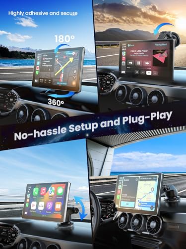 Portable CarPlay Screen for Car, 9'' Wireless Apple CarPlay & Android Auto Screen for Car, 4K Dash Cam, 1080P Backup Camer...