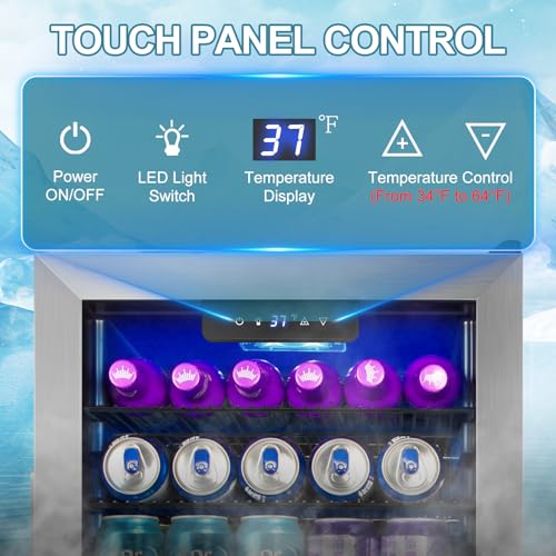 128 Cans Beverage Refrigerator Cooler, 3.2 Cu.Ft Mini Drink Fridge Glass Door for Drink Beer Soda Wine, Beer Fridge with 4...