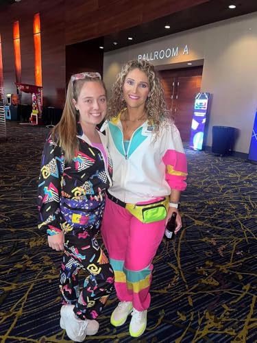 ZDT Women's Color Block 80s 90s Outfit 2 Piece Costume Zip Up Windbreaker Track Suits Set New