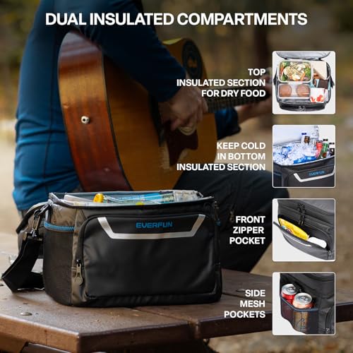 EVERFUN Small Cooler Lunch Box Mini Leak-Proof Soft Double Deck 24 Can Personal Insulated Collapsible Portable Waterproof ...