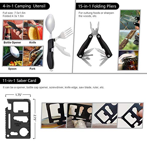 Emergency Survival Kit, 151 Pcs Survival Gear First Aid Kit, Outdoor Trauma Bag with Tactical Flashlight Knife Pliers Pen ...